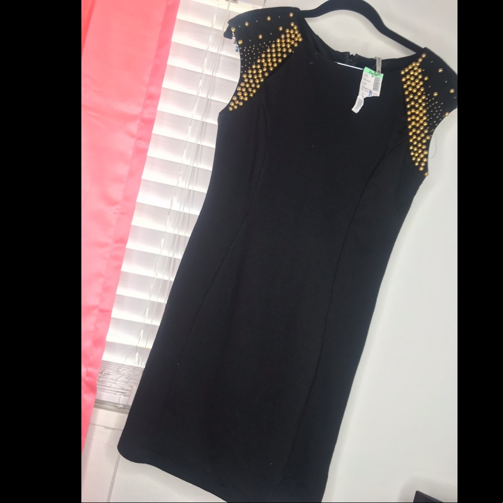 Black dress with gold pearls